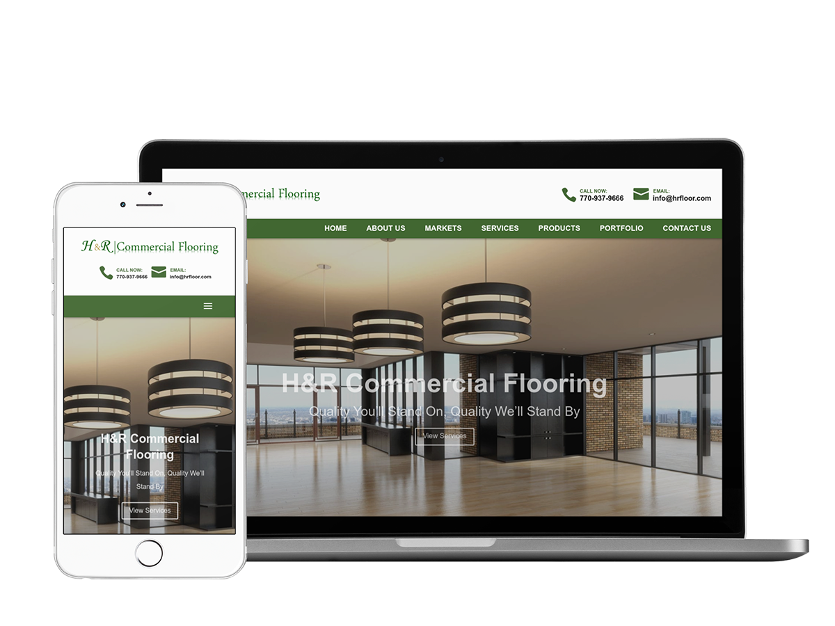 A laptop and mobile phone showcasing the HR Flooring website.
