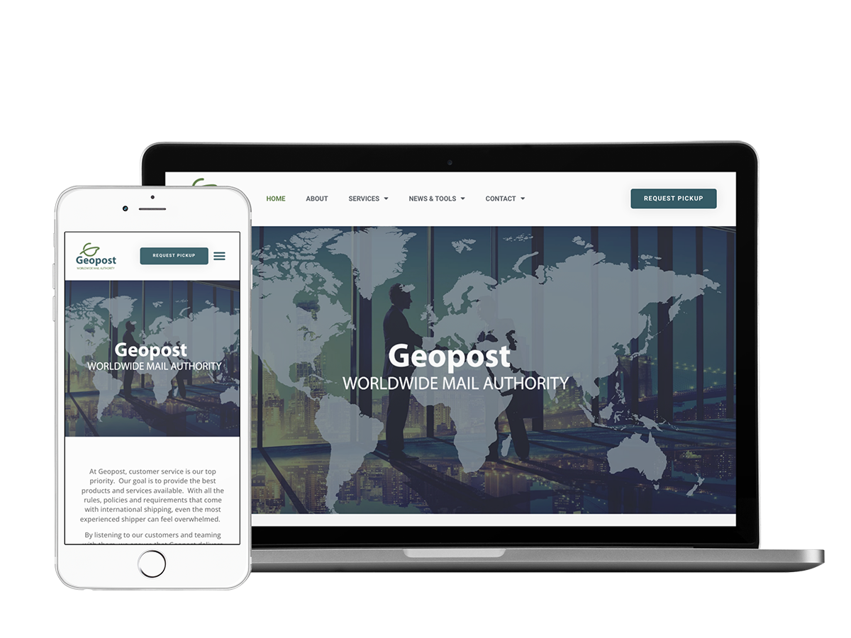 A mobile phone and tablet displaying the Geopost website.