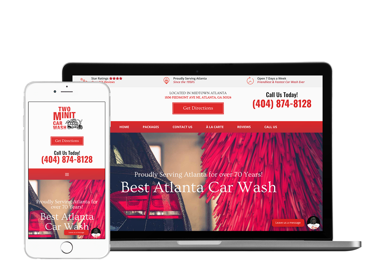 Car wash website design for Two Minit Car Wash.