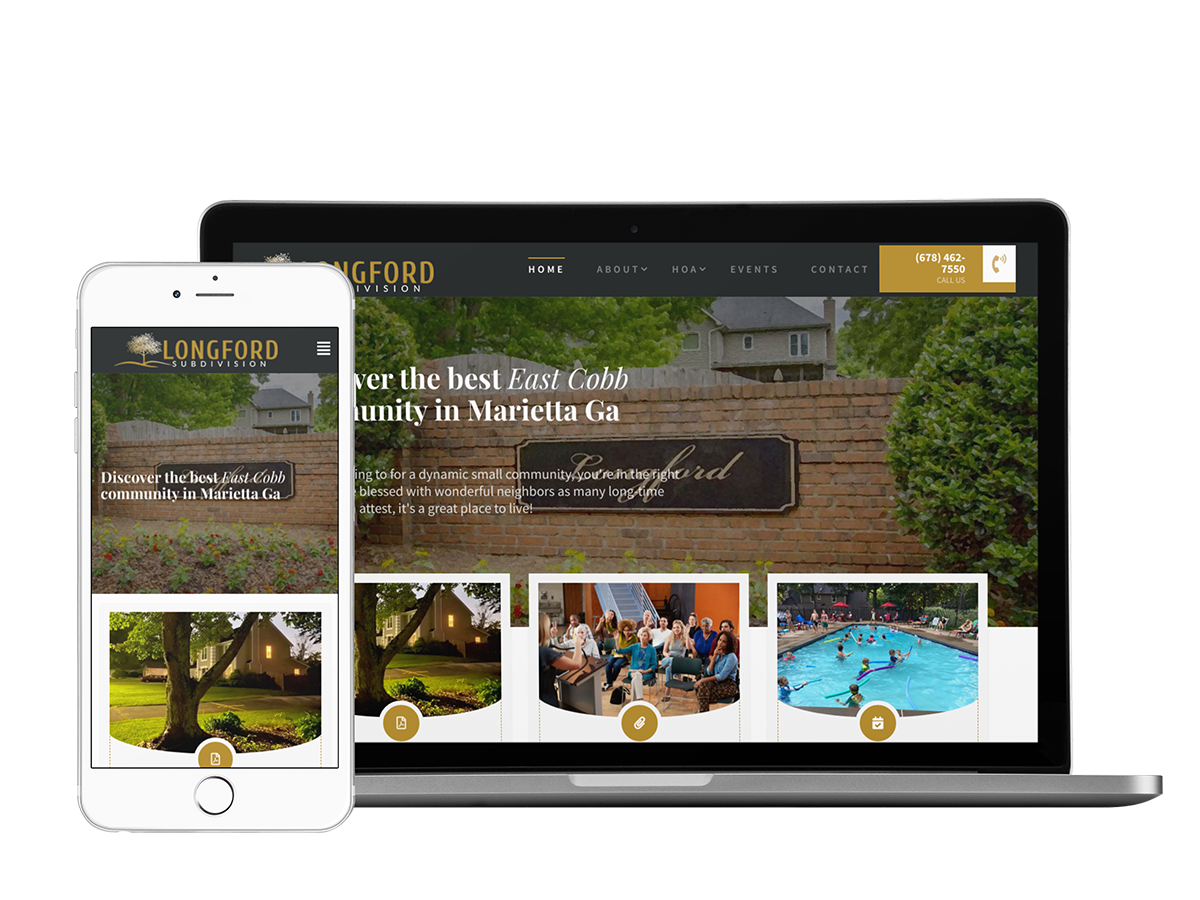 A website design displayed on a mobile phone and tablet in Longford subdivision.