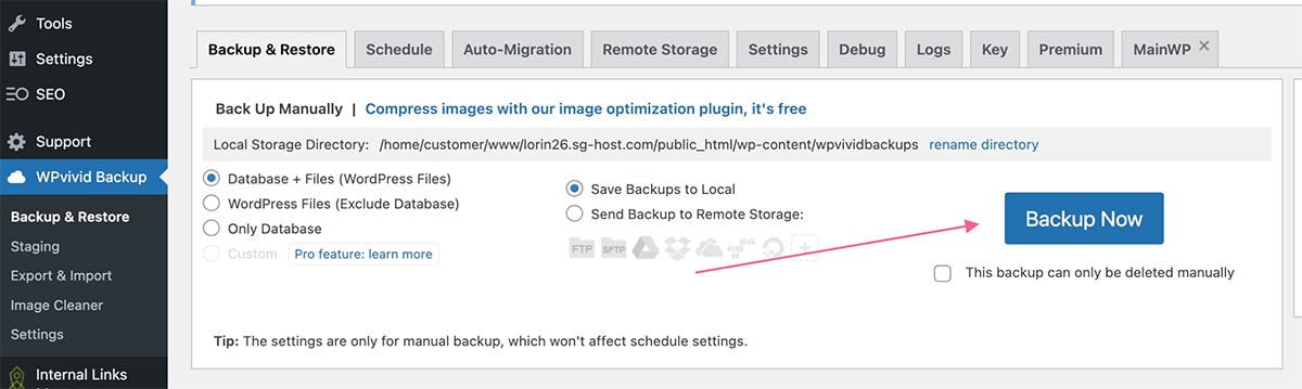 create website backup on flywheel website