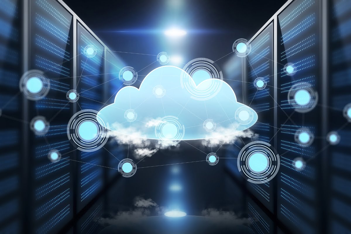 An image featuring a cloud in a server room, showcasing the best hosting for SEO.