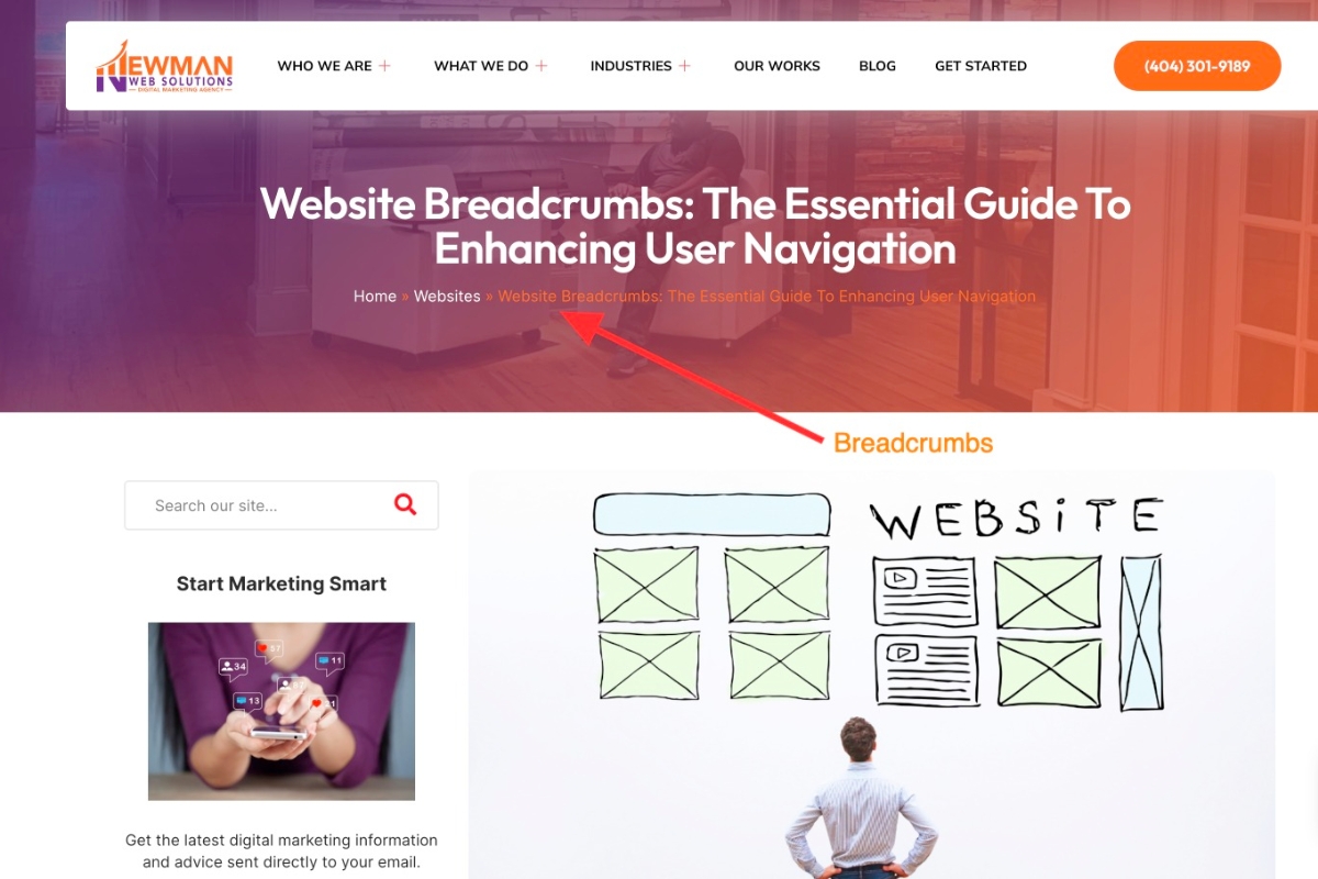 A photo of website breadcrumbs used in Newman Web Solutions header for navigation.