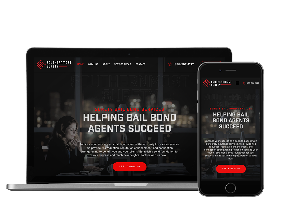 A website design for Southernmost Surety, a bail bond agency.