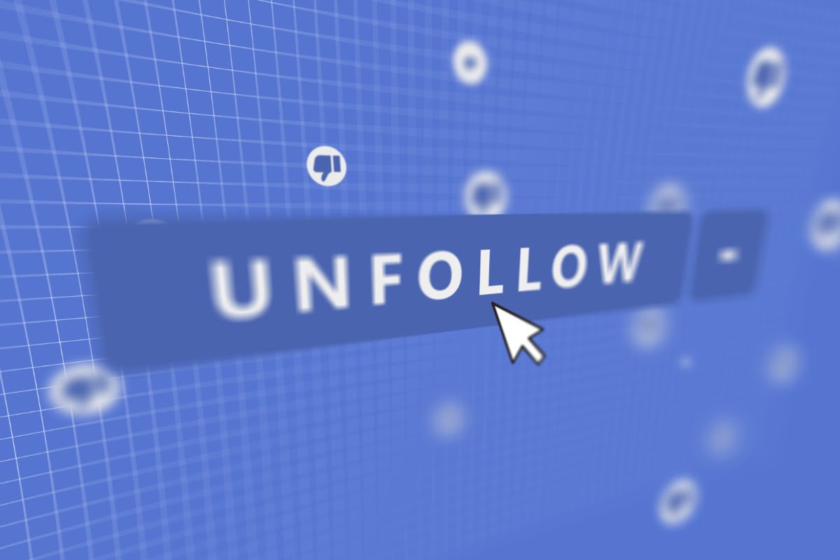 Unfollow button on a blue background in the context of social media.