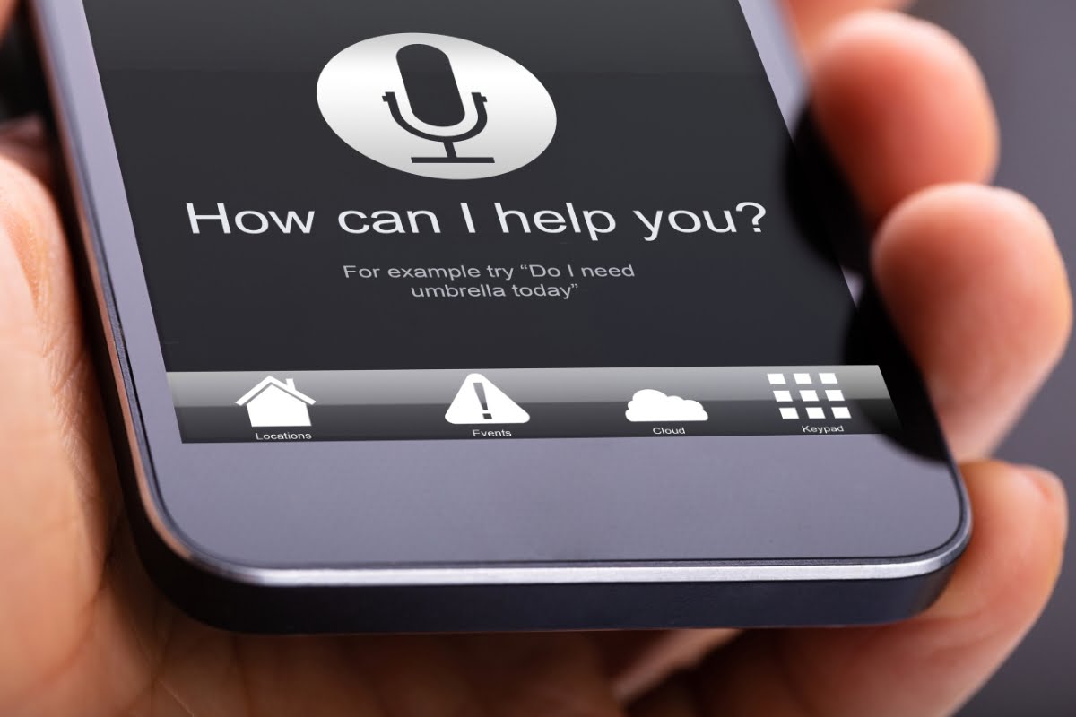 "How can I help you?" using voice search on a smart phone.