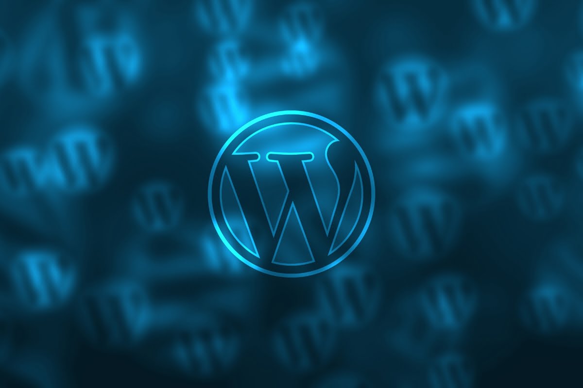 The WordPress logo on a blue background visually represents the popular content management system.