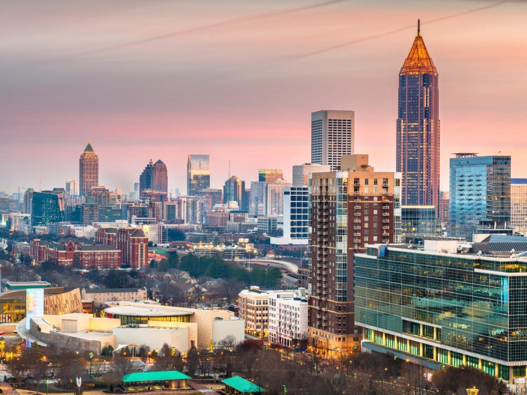 Atlanta skyline at sunset in Georgia.