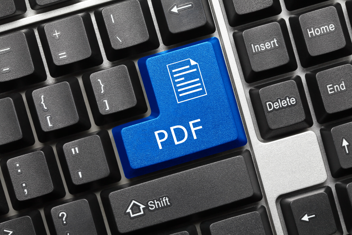 A blue keyboard button with the word "pdf" on it.