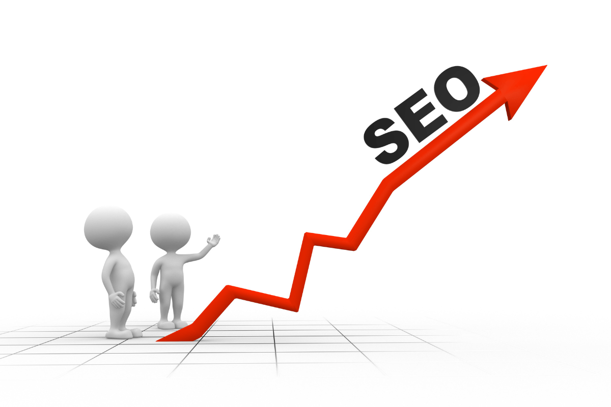 A 3D person standing next to an arrow pointing to SEO, questioning "Is SEO worth it?"