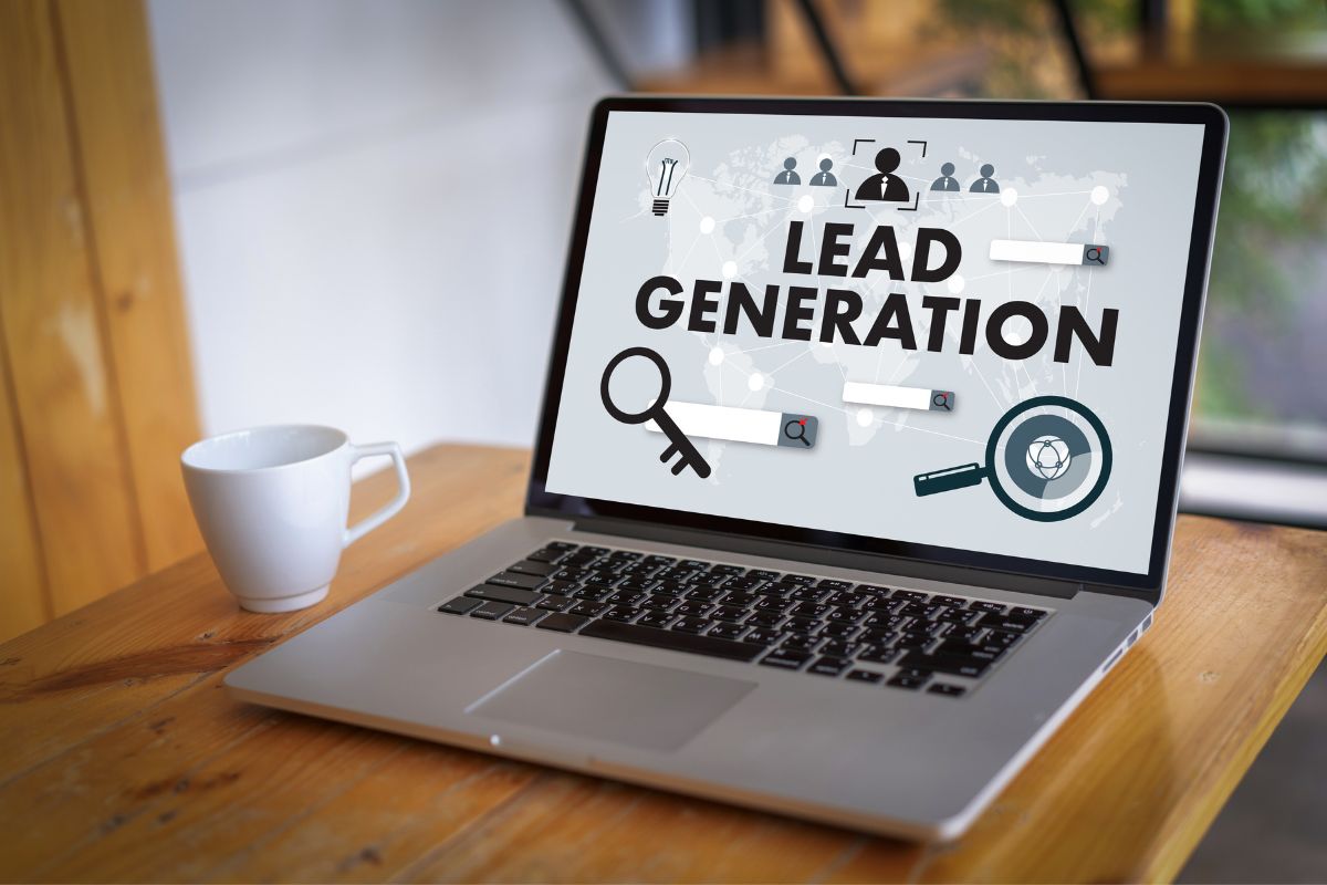 A laptop with the word lead generation and marketing strategies for startups on it.