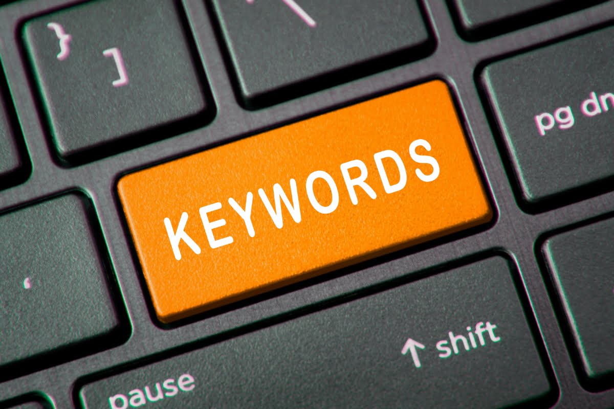 An orange button with the word "keyword" on it.