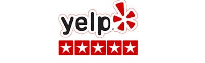 Yelp logo with stars on it, featured on the landing page designed using Elementor.