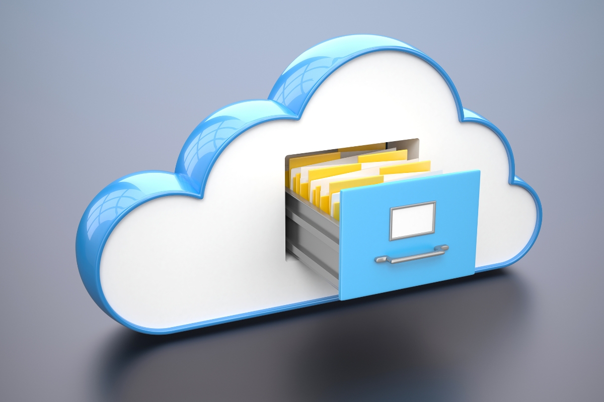 A blue cloud with a folder in it, providing the best hosting for SEO.