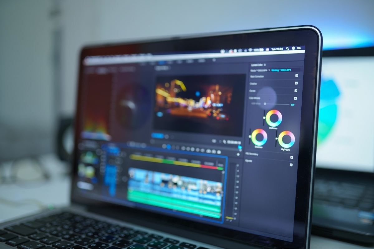 A laptop with video editing software for creative content creation.