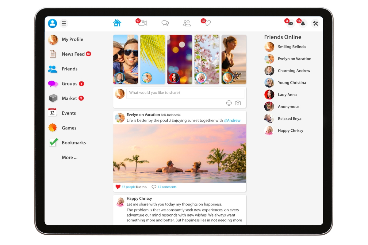 An iPad with a social media app used for creating and managing Facebook campaigns.