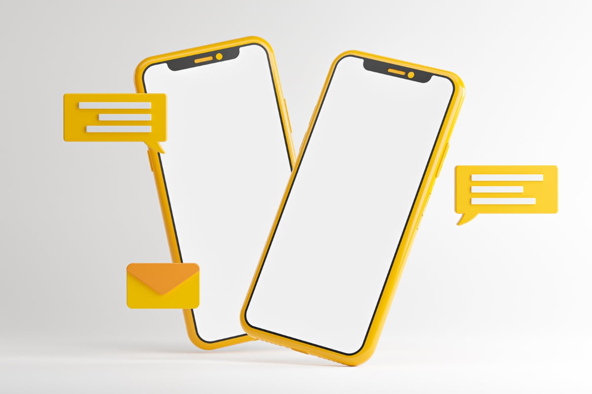 Two yellow smartphones on a white background for spa email marketing.