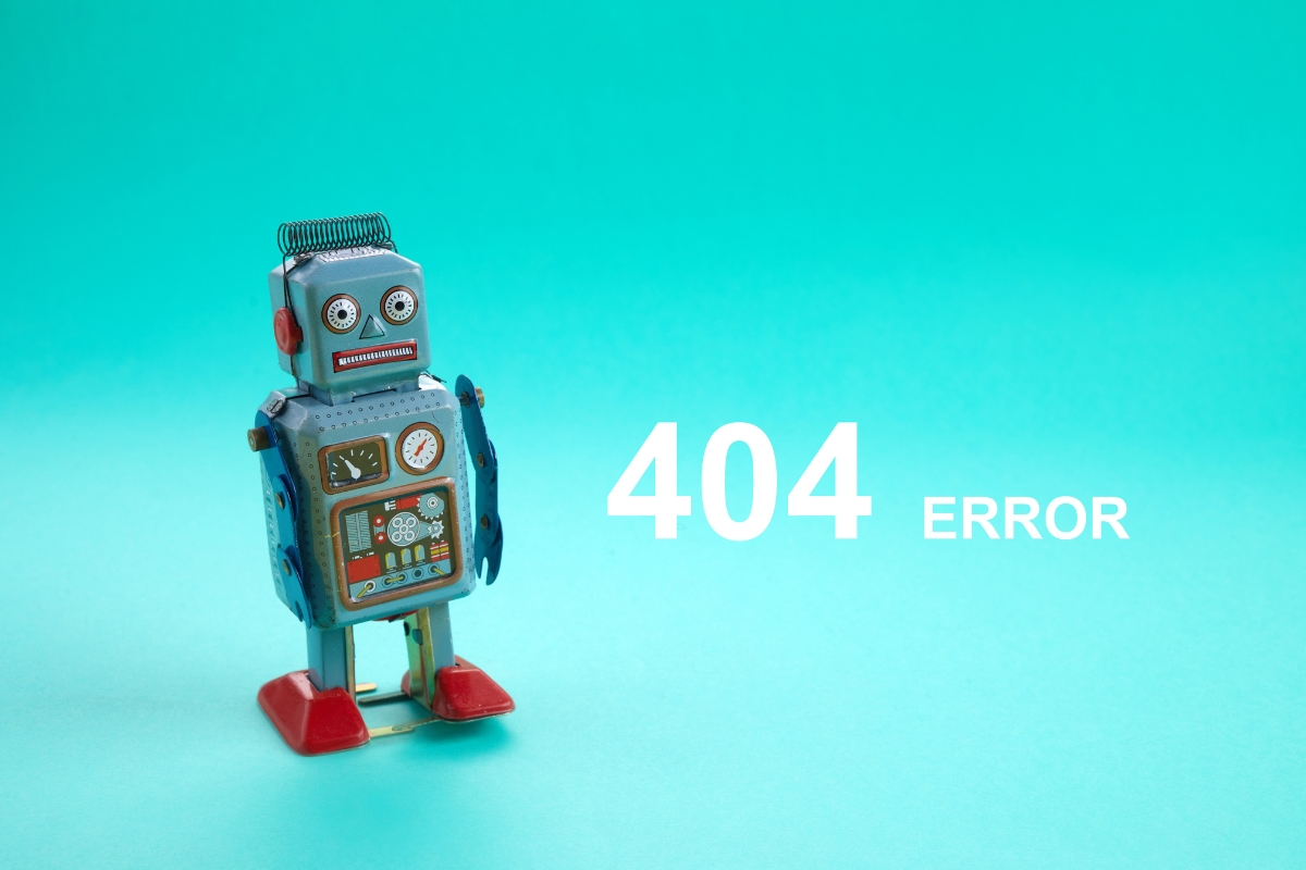 A robot beside 404 page errors