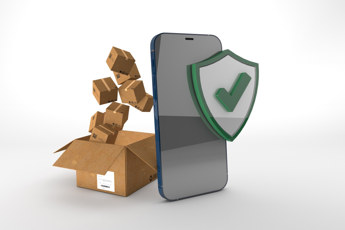 A smartphone with a shield on top of a box that is secured using an https connection.