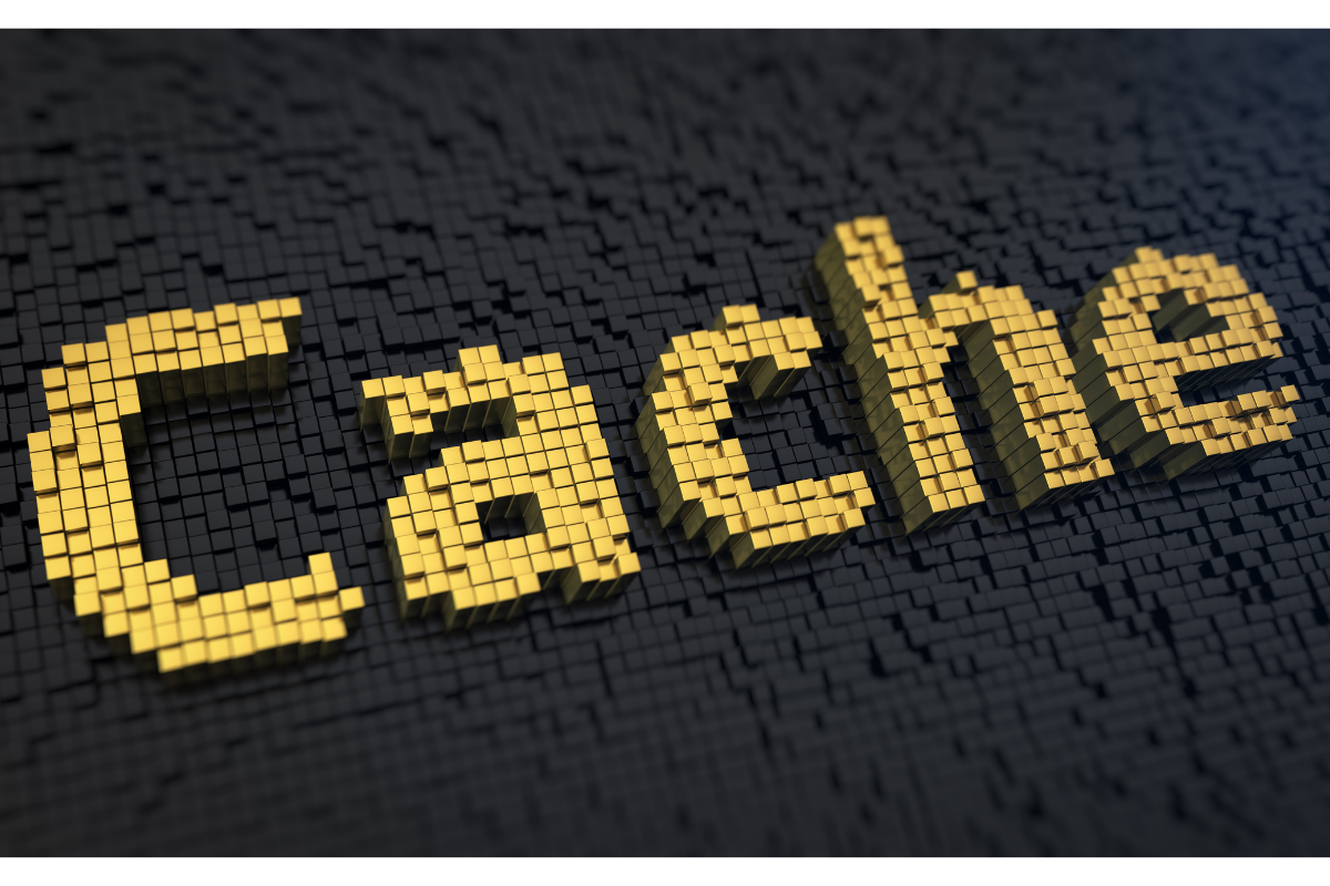 A 3D image of the word "cache" on a black background, perfect for illustrating web caching.