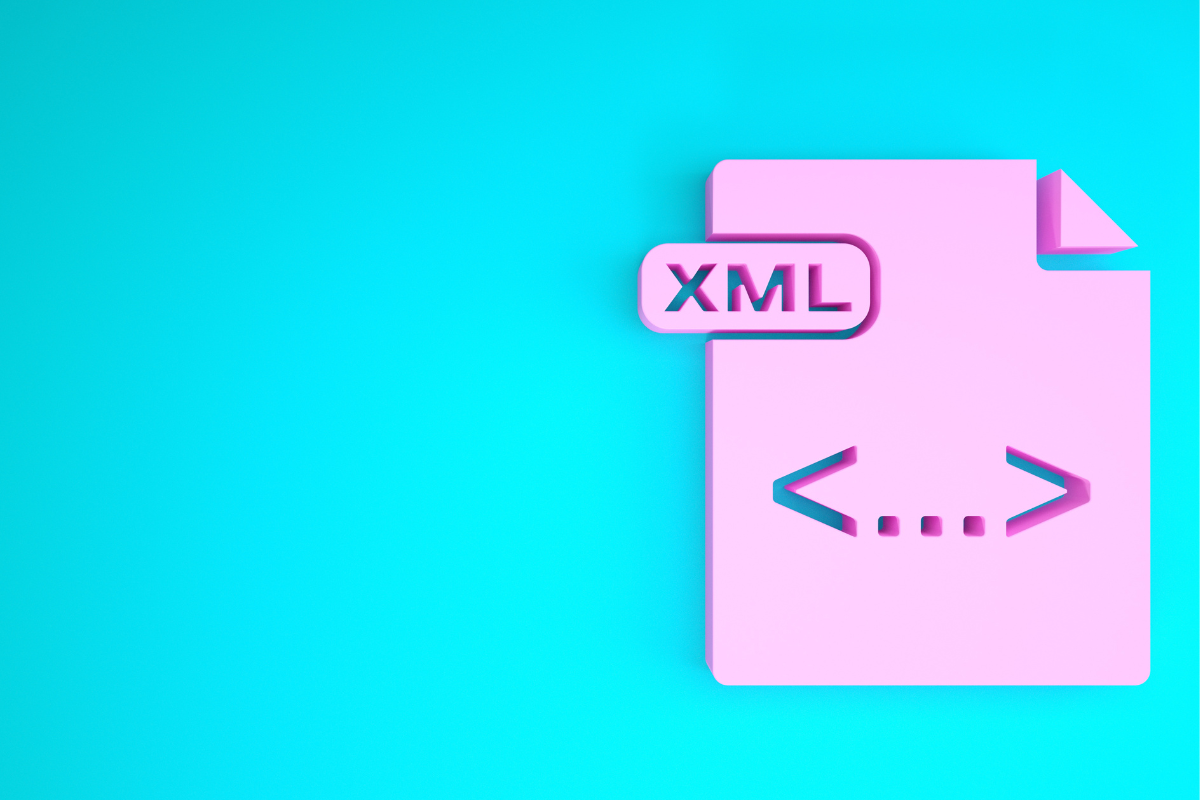 A pink rectangular object with the text XML on it.