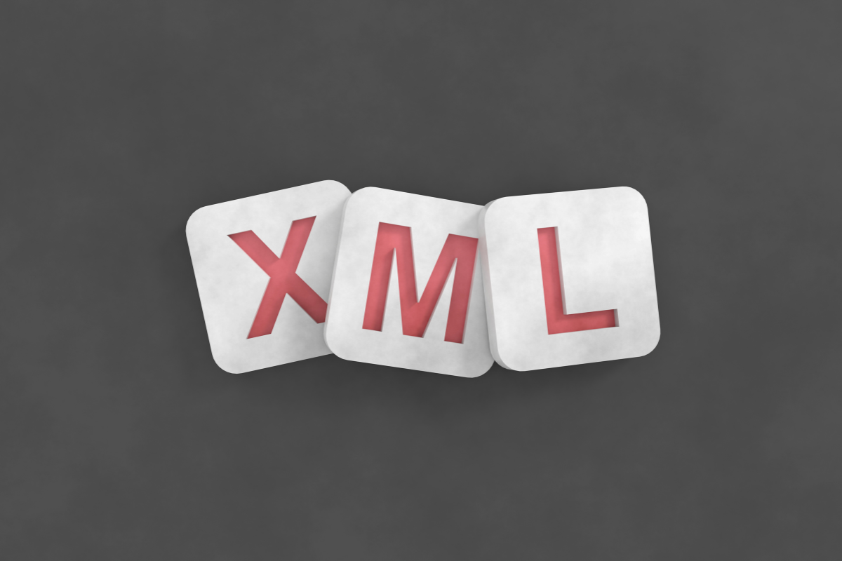 A group of white square tiles with red letters, arranged as xml.