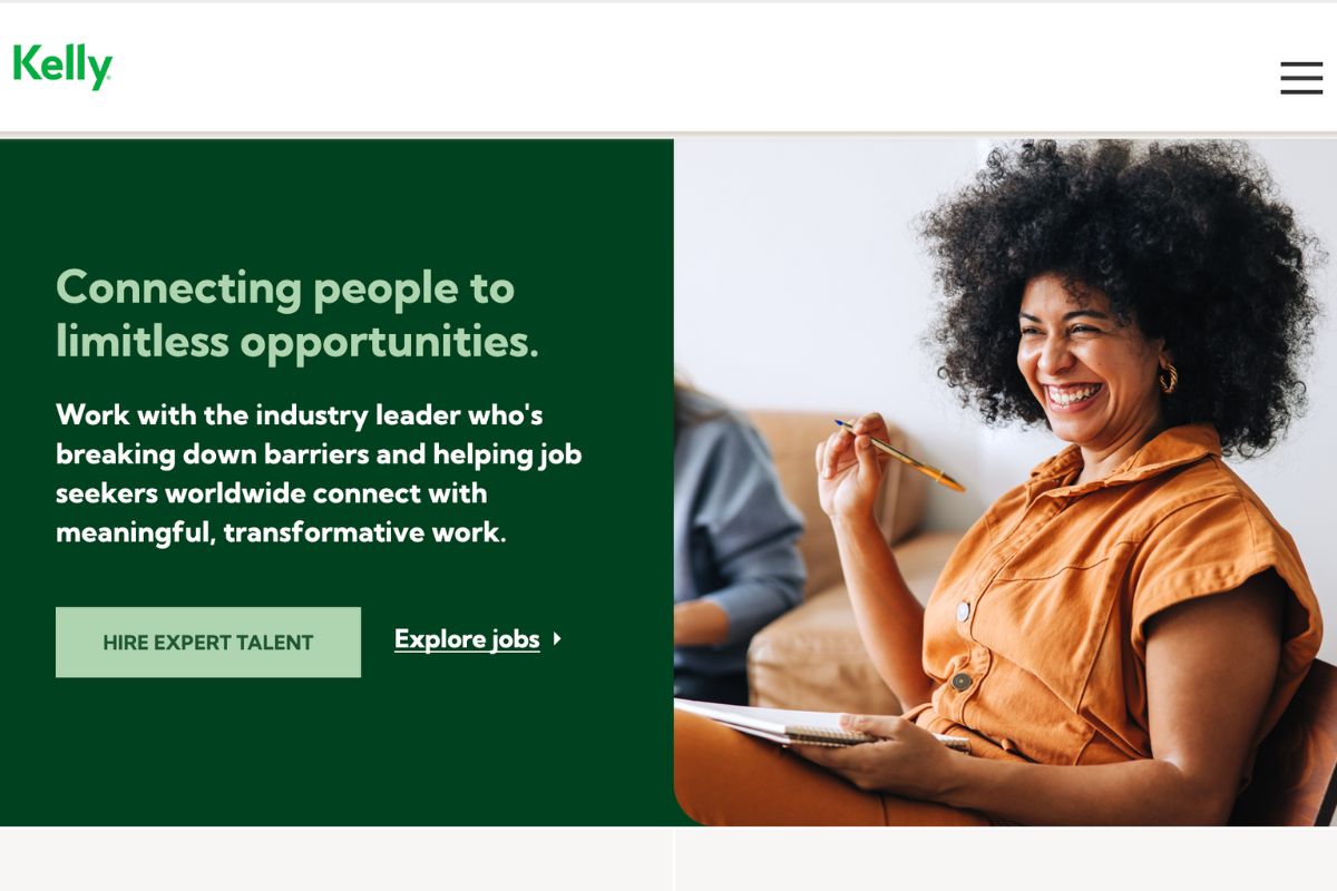 A woman with curly hair smiling, holding a pencil and tablet, sitting on a couch, with the text "employee advocacy on social media" on the left side.