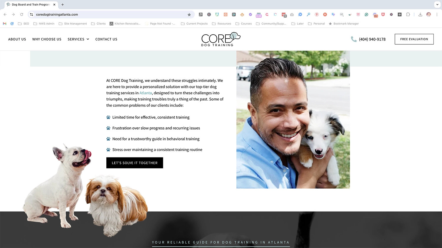 Core dog training Atlanta - website design project