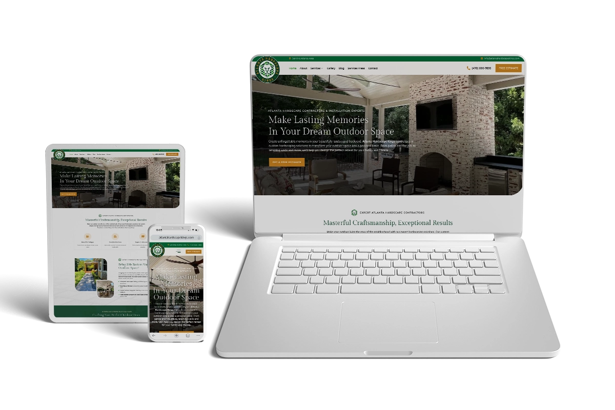 Screenshot of Atlanta Hardscape Kings new website on multiple devices.