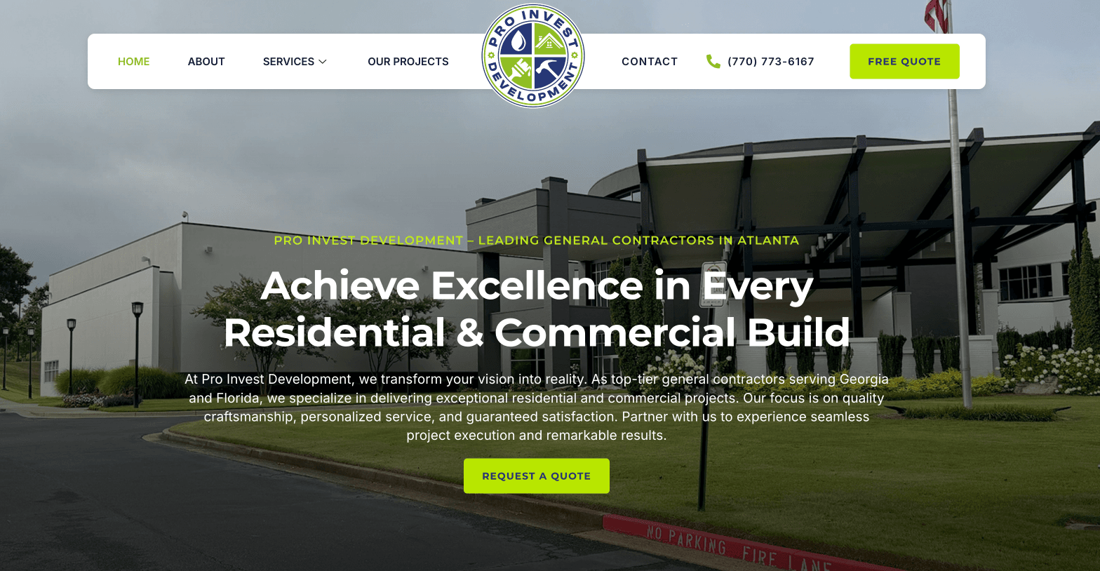 Screenshot of new logo design for Pro Invest Development's new website