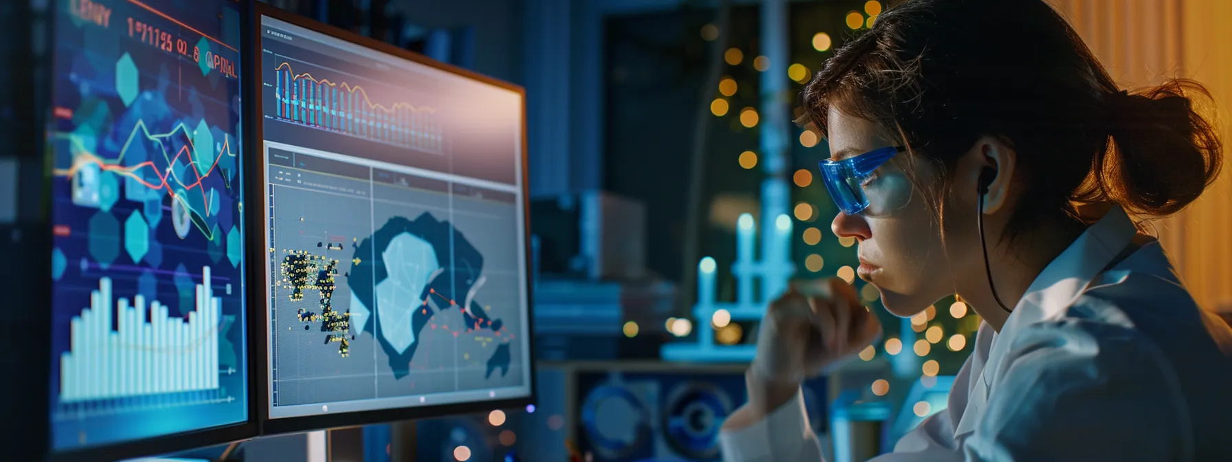 a person analyzing a computer screen with various graphs and data related to lead tracking and sales optimization.